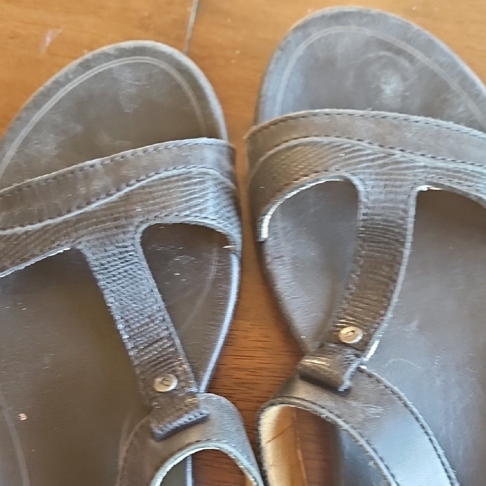 OluKai Women's Dual-Strap Leather Sandals in Brown and Black - Picture 7 of 12